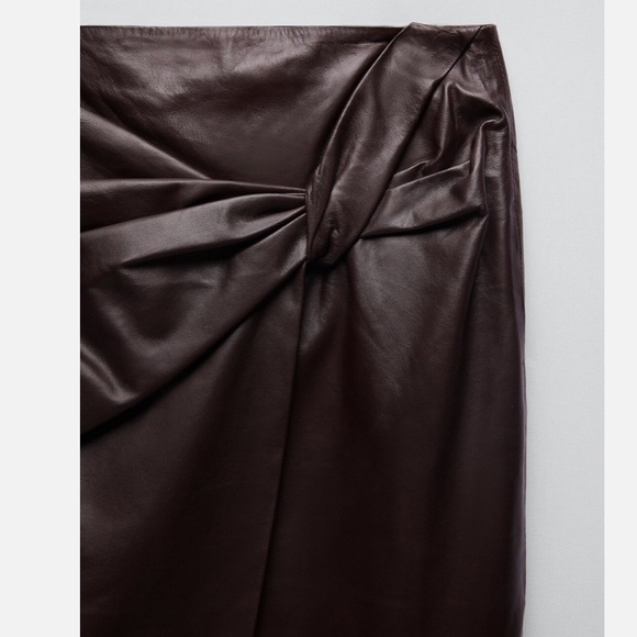 Zara Dark Brown Leather Pencil Skirt - Picture 3 of 13